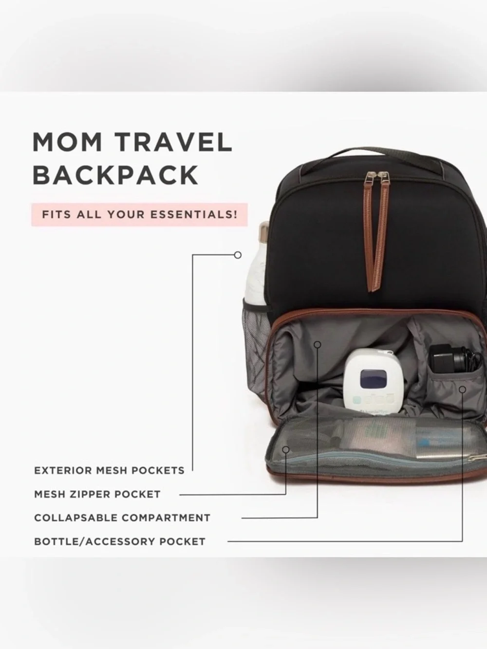 Freshly Picked Backpack Mom Travel Diaper Bag Neoprene Vegan Leather Black Brown